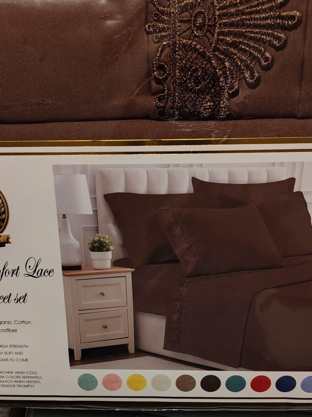 Brown Lace Embroidered Bedding Sheet Set